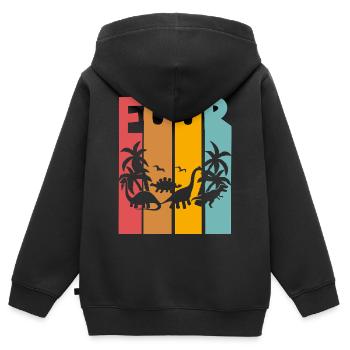 Dinosaure 4ème Anniversaire - Sweat Premium à capuche zippé enfant bio - noir - Dos - AI Model Kid Male (0cm)