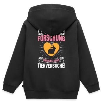 Tierschutz MODERNE FORSCHUNG BRAUCHT KEINE - Kinder Premium Organic Zip Hoodie - Schwarz - Hinten - AI Model Kid Male (0cm)