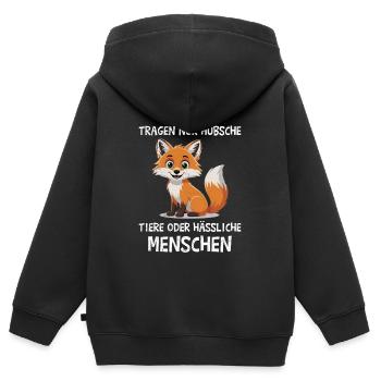 Tierschutz PELZ TRAGEN NUR HÜBSCHE TIERE Lustig - Kinder Premium Organic Zip Hoodie - Schwarz - Hinten - AI Model Kid Male (0cm)