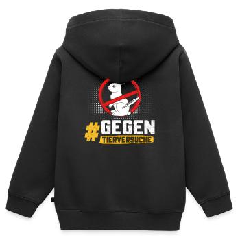 Tierschutz STOPPT TIERVERSUCHE GEGEN VERSUCHE - Kinder Premium Organic Zip Hoodie - Schwarz - Hinten - AI Model Kid Male (0cm)