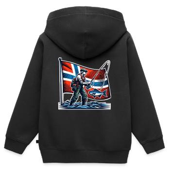 Norway Angler Fishing - Sweat Premium à capuche zippé enfant bio - noir - Dos - AI Model Kid Male (0cm)