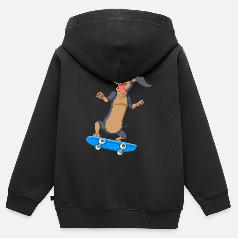 T-shirt de skateboard teckel - Sweat Premium à capuche zippé enfant bio - noir