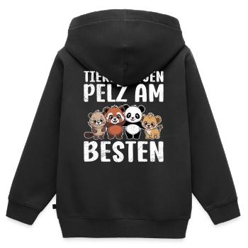 Tierschutz TIERE TRAGEN PELZ AM BESTEN - Kinder Premium Organic Zip Hoodie - Schwarz - Hinten - AI Model Kid Male (0cm)