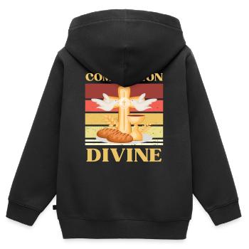 COMMUNION  DIVINE  - PREMIERE COMMUNION - Sweat Premium à capuche zippé enfant bio - noir - Dos - AI Model Kid Male (0cm)