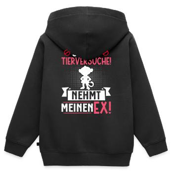 Tierschutz STOPPT TIERVERSUCHE NEHMT MEINEN EX - Kinder Premium Organic Zip Hoodie - Schwarz - Hinten - AI Model Kid Male (0cm)