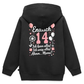 Enfin 14ème anniversaire 14 ans cadeau dire - Sweat Premium à capuche zippé enfant bio - noir - Dos - AI Model Kid Male (0cm)
