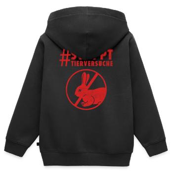 Tierschutz STOPPT TIERVERSUCHE LUSTIG - Kinder Premium Organic Zip Hoodie - Schwarz - Hinten - AI Model Kid Male (0cm)