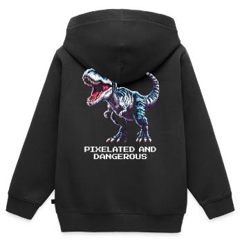 Verpixelt und gefährlich | Dinosaurier - Kinder Premium Organic Zip Hoodie - Schwarz - Hinten - AI Model Kid Male (0cm)