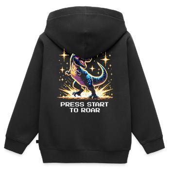 Start drücken zum Brüllen | Dinosaurier, Retro - Kinder Premium Organic Zip Hoodie - Schwarz - Hinten - AI Model Kid Male (0cm)