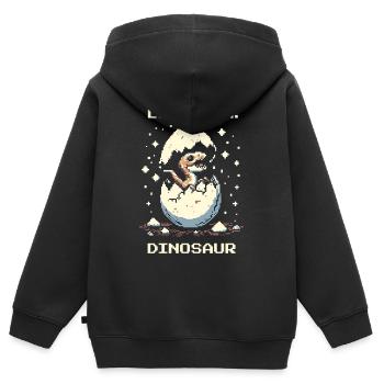 Charges... Dinosaure | Rétro Dino Pixel Art - Sweat Premium à capuche zippé enfant bio - noir - Dos - AI Model Kid Male (0cm)