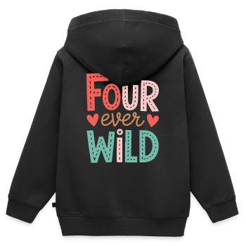 4th Birthday Four Ever Wild Kids 4 Gift - Kids Premium Organic Zip-up Hoodie - black - Back - AI Model Kid Male (0cm)