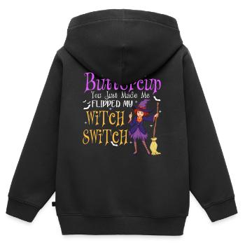 Schnallen Sie sich an Butterblume Hexenschalter Halloween - Kinder Premium Organic Zip Hoodie - Schwarz - Hinten - AI Model Kid Male (0cm)