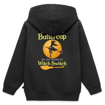 Schnallen Sie sich an Butterblume Hexenschalter Halloween - Kinder Premium Organic Zip Hoodie - Schwarz - Hinten - AI Model Kid Male (0cm)