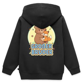 Conception mignonne d’ours et de frère renard - Sweat Premium à capuche zippé enfant bio - noir - Dos - AI Model Kid Male (0cm)