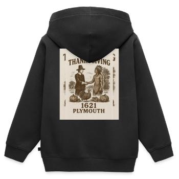 Thanksgiving 1621 Plymouth Vintage Design - Kinder Premium Organic Zip Hoodie - Schwarz - Hinten - AI Model Kid Male (0cm)