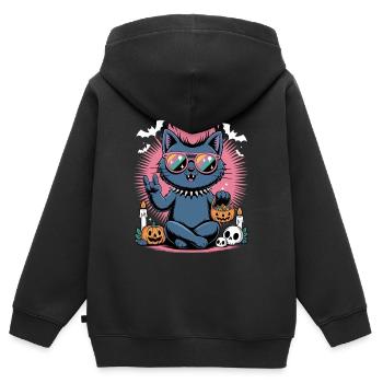 Gueule de bois d’Halloween au néon avec scène de citrouille - Sweat Premium à capuche zippé enfant bio - noir - Dos - AI Model Kid Male (0cm)