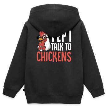 Je m’adresse à des poules en disant - Sweat Premium à capuche zippé enfant bio - noir - Dos - AI Model Kid Male (0cm)