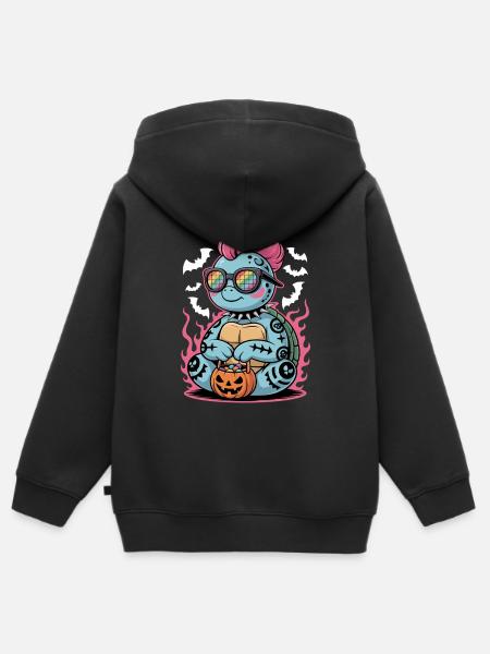 Halloween Punk Schildkröte Mit Kürbiskorb - Premium børne zip-hættetrøje økologisk - sort
