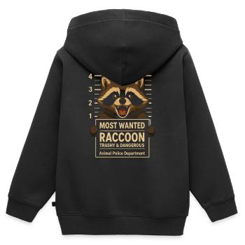 Raccoon trashy wanted: Mugshot funny - Sweat Premium à capuche zippé enfant bio - noir - Dos - AI Model Kid Male (0cm)