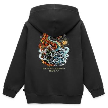 Chimère élémentaire | Dragon de feu et d’eau - Sweat Premium à capuche zippé enfant bio - noir - Dos - AI Model Kid Male (0cm)