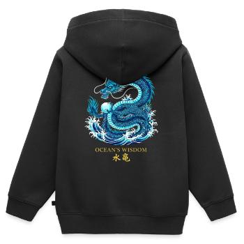 Dragon de l’Océan | La sagesse de l’océan - Sweat Premium à capuche zippé enfant bio - noir - Dos - AI Model Kid Male (0cm)