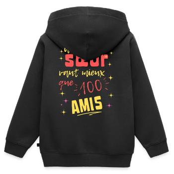Schwesterngeschenk: Eine Schwester ist besser als hundert Freunde - Kinder Premium Organic Zip Hoodie - Schwarz - Hinten - AI Model Kid Male (0cm)