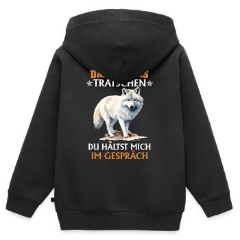 Wolf Spirit DANKE FÜRS TRATSCHEN Lustiges - Kinder Premium Organic Zip Hoodie - Schwarz - Hinten - AI Model Kid Male (0cm)