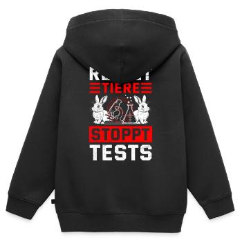 Tierschutz RETTET TIERE STOPPT TESTS Frei - Kinder Premium Organic Zip Hoodie - Schwarz - Hinten - AI Model Kid Male (0cm)