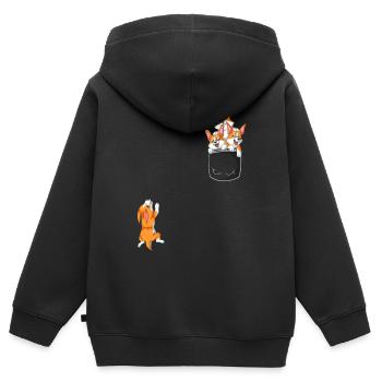 Lustiges Corgi-Taschen-Eimer-Hemd - Kinder Premium Organic Zip Hoodie - Schwarz - Hinten - AI Model Kid Male (0cm)