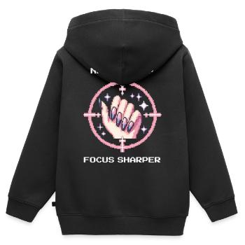 Scharfe Nägel, noch schärferer Fokus | Girly Edge - Kinder Premium Organic Zip Hoodie - Schwarz - Hinten - AI Model Kid Male (0cm)
