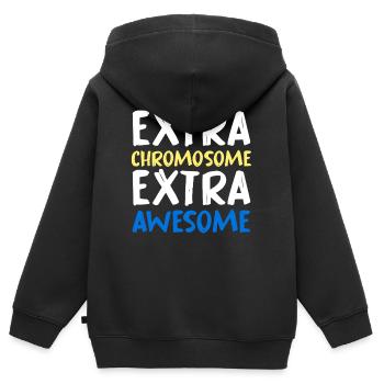 Chromosome supplémentaire extra génial - Sweat Premium à capuche zippé enfant bio - noir - Dos - AI Model Kid Male (0cm)