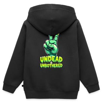 Undead and Unbothered Peace-Zeichen Zombie - Kinder Premium Organic Zip Hoodie - Schwarz - Hinten - AI Model Kid Male (0cm)