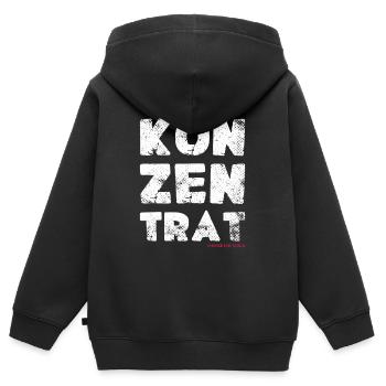 Je ne suis pas petit, je suis un concentré qui dit - Sweat Premium à capuche zippé enfant bio - noir - Dos - AI Model Kid Male (0cm)