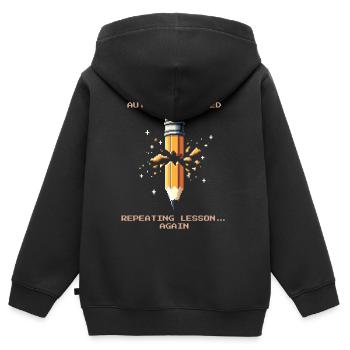 Échec de l’enregistrement automatique | Répéter la leçon - Sweat Premium à capuche zippé enfant bio - noir - Dos - AI Model Kid Male (0cm)