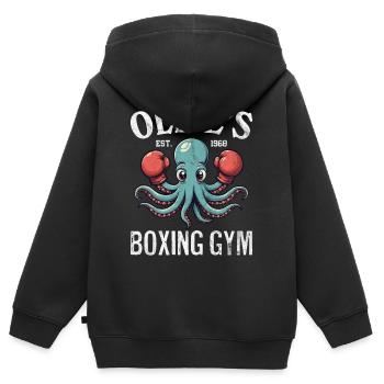 Ollies Boxhalle - Kinder Premium Organic Zip Hoodie - Schwarz - Hinten - AI Model Kid Male (0cm)