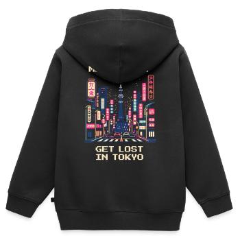 Quête principale : Se perdre à Tokyo | City trip Japon - Sweat Premium à capuche zippé enfant bio - noir - Dos - AI Model Kid Male (0cm)