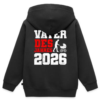 Paternité PÈRE DE L’ANNÉE 2026 DRÔLE - Sweat Premium à capuche zippé enfant bio - noir - Dos - AI Model Kid Male (0cm)