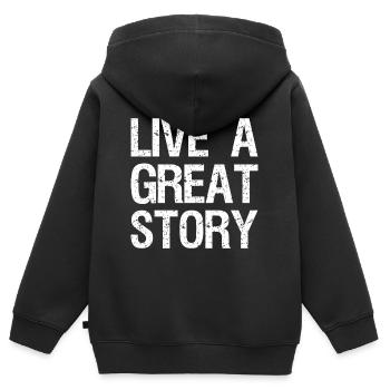 live a great story - Kinder Premium Organic Zip Hoodie - Schwarz - Hinten - AI Model Kid Male (0cm)