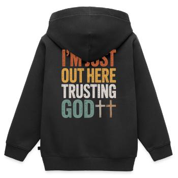 J’ai confiance en Dieu ici - Sweat Premium à capuche zippé enfant bio - noir - Dos - AI Model Kid Male (0cm)