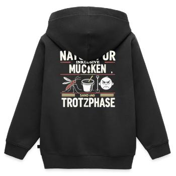 Natur Pur Mücken Trotzphase - Kinder Premium Organic Zip Hoodie - Schwarz - Hinten - AI Model Kid Male (0cm)
