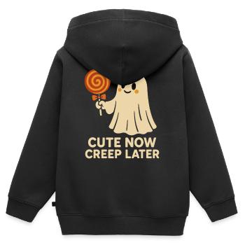 Mignon maintenant Creep plus tard Fantôme Halloween Design - Sweat Premium à capuche zippé enfant bio - noir - Dos - AI Model Kid Male (0cm)