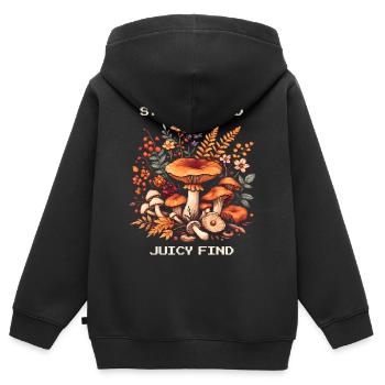 Mouture constante, trouvaille juteuse | Chasse aux champignons Chanterlin - Sweat Premium à capuche zippé enfant bio - noir - Dos - AI Model Kid Male (0cm)