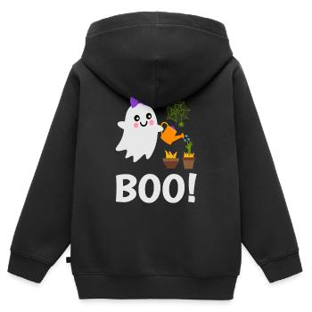 Cute Ghost Boo! Water the ghost plants - Kids Premium Organic Zip-up Hoodie - black - Back - AI Model Kid Male (0cm)