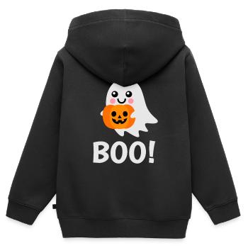 Halloween Design - Süßer Geist Jack o Latern - Kinder Premium Organic Zip Hoodie - Schwarz - Hinten - AI Model Kid Male (0cm)