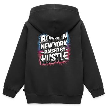 Né à New York – Hustle Streetstyle - Sweat Premium à capuche zippé enfant bio - noir - Dos - AI Model Kid Male (0cm)