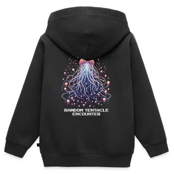 Événement déclenché : Tentacules aléatoires | Méduse - Sweat Premium à capuche zippé enfant bio - noir - Dos - AI Model Kid Male (0cm)