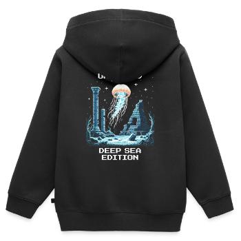 DLC freigeschaltet: Tiefsee-Edition | Quallen - Kinder Premium Organic Zip Hoodie - Schwarz - Hinten - AI Model Kid Male (0cm)