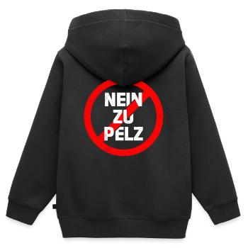 Tierschutz NEIN ZU PELZ Tierwohl Lustiges - Kinder Premium Organic Zip Hoodie - Schwarz - Hinten - AI Model Kid Male (0cm)