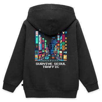 Quête principale : survivre au trafic de Séoul | Corée - Sweat Premium à capuche zippé enfant bio - noir - Dos - AI Model Kid Male (0cm)
