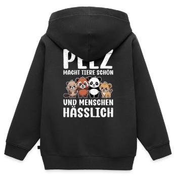 PELZ MACHT TIERE SCHÖN UND MENSCHEN HÄSSLICH - Kinder Premium Organic Zip Hoodie - Schwarz - Hinten - AI Model Kid Male (0cm)